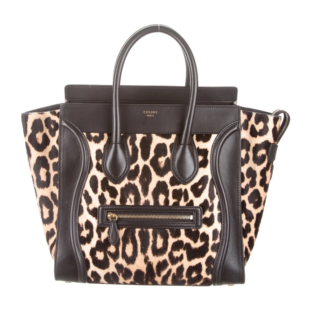 Celine Mini Luggage Tote Ponyhair Calf hair Leopard Animal Print bag